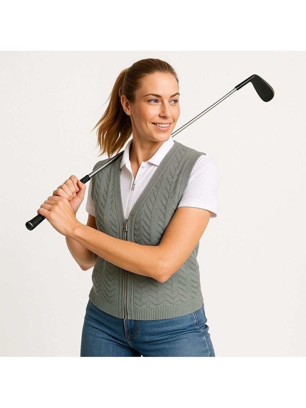 EASTBROOK Clothing Company Zip Front Gray Cable Knit Golf Vest Size M
